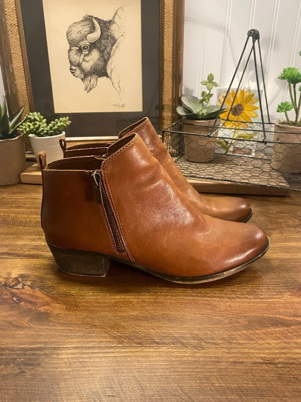 LUCKY BRAND Basel Ankle Boots - Distressed Brown Leather Boots - Womens Size 8.5